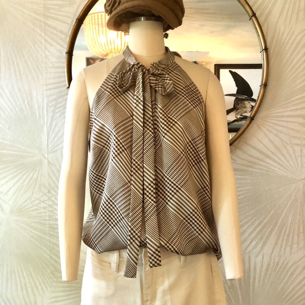 Worthington Beige and Black Plaid Tie-Neck Halter Camisole PXL NWT